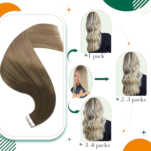 Easyouth Balayage Tape in Hair Extensions Human Hair Ombre Brown Tape in Human Hair Extensions Tape ins Balayage Brown to Blonde Tape Extensions Real Human Hair 22 Inch 50g 20Pcs - Image 2