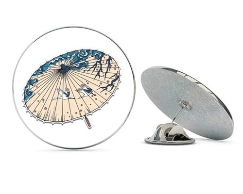 Japanese Graphic Umbrella Cranes Cherry Blossoms Metal 0.75" Lapel Hat Pin Tie Tack Pinback2