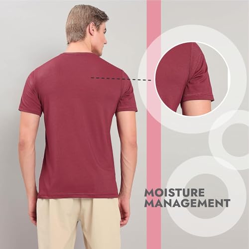 Image of TECHNOSPORT Men's Slim Fit Polyester Activewear Sports T-Shirt with Moisture-Wicking Comfort for Workout, Running & Gym