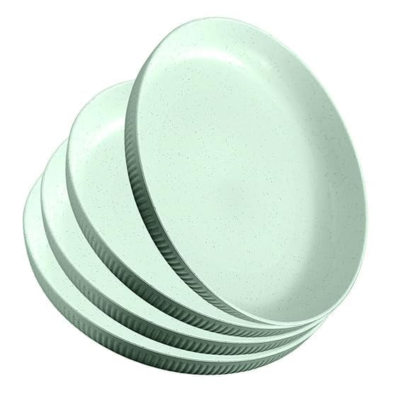 Image of Wheat Straw Dinner Plate Set, Eco-Friendly Dinner Set Round Serving Plate, Dishwasher & Microwave Safe - Perfect for Dinner Dishes Deep Plates Easy to Clean (Green - 4pcs, Medium)