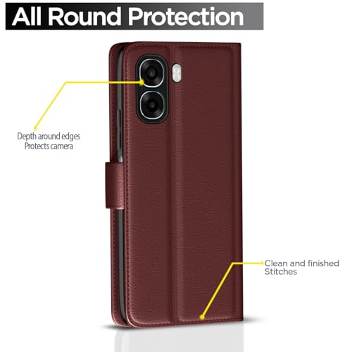 Image of Amazon Basics Flip Cover for Oppo K14x 5G / Oppo A6x 5G / Oppo A6s Leather Finish | Wallet Stand and Shock Proof | Inside TPU with Card Pockets | Complete Protection Flip Case (Brown)