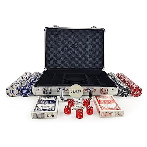 Niku Adult Casino Style 200 Chips/Pcs Poker Chips Set with A Aluminum Finish Case, 2 Decks of Cards, 5 Dice, 1 Dealer Button (Classic Multiplayer Game)