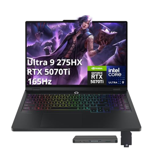 Image of Lenovo Legion Pro 5 16 inch WQXGA 165Hz Gaming Laptop, Intel Core Ultra 9 275HX, GeForce RTX 5070 Ti 12GB GDDR7, 32GB DDR5, 3TB Storage (2TB SSD+1TB Docking Station), Backlit Keyboard, Win 11, Black