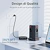 Ciabatta Elettrica Multipresa 3 metro con 12 Prese Universali 10/16A ITA e Schuko e 3 USB A+1 USB C protezione Sovratensione con 4 interruttori indipendenti, Nero