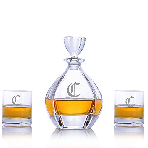 Personalized Crystalize Laguna Crystal Whiskey Liquor Decanter & 2 Rocks Old Fashioned Glasses Engraved & Monogrammed - Perfect for Valentine's Day, Engagement or Wedding Gift