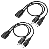 2 Pack Black Micro USB Splitter Micro USB 1 to 2 Splitter Cord USBs Female to Dual Micros Male Splitters OTG Cables Replacement Charging Adapter Charge Cable Compatible for Fire-Stick Phone Tablet