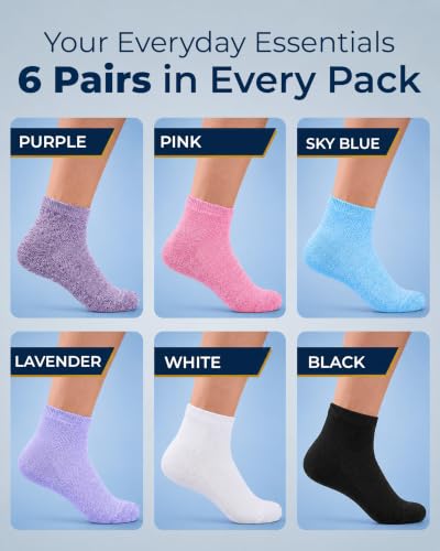 Image of Pembrook Ankle Diabetic Socks for Women & Men | 6 Pairs | Wide Non Binding Socks Quarter Length | Edema Neuropathy Socks