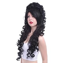 Nuoqi 31.5" Womens Wig California Marie Antoinette Cosplay Costume Long Hair Curly Wavy Full Head Party Hairpiece Black