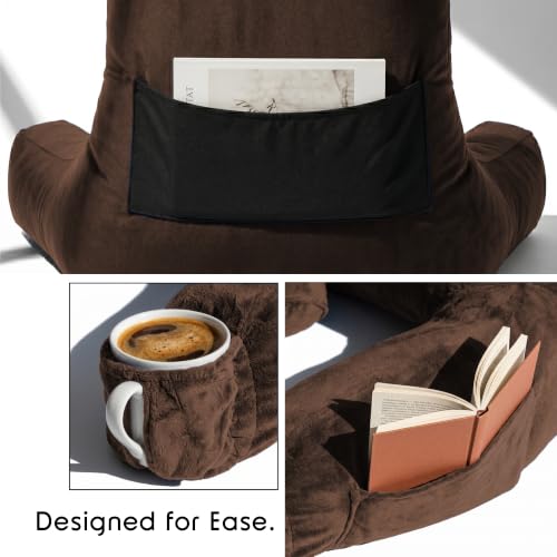 Image of Nestl Reading Pillow with Shredded Memory Foam Includes 2 Neck and Lumber Support Pillows, Designed for Sitting Up in Bed and Couch, Back and Arms Adjustable Support for Adult & Teens, Chocolate Brown