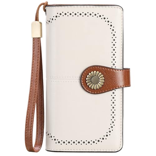 SENDEFN Wallets for Women Leather Credit Card Holder with RFID Blocking Large Capacity Wristlet