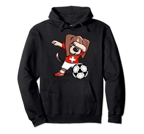 Dabbing Beagle Dog Switzerland Soccer Fans Jersey Swiss Flag Pullover Hoodie, Black