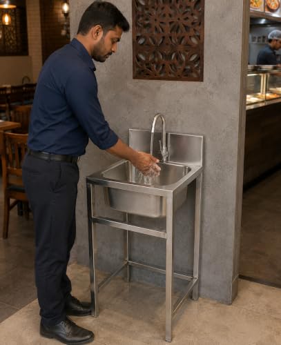Image of Stainless Steel Commercial Utility Sink with Tap - Portable Single Bowl Wash Basin for Restaurant, Cafe, Hotel, Bar, Garage, Laundry & Outdoor Kitchen