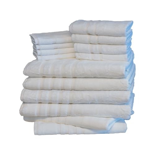 Mosobam Luxury Turkish 14pc XL Deluxe Bath Bundle Body Hand Face Towel and Mat White 700 GSM & 1000 GSM Bamboo Viscose & Aegean Turkish Combed Cotton