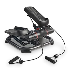Sunny Health & Fitness 2-in-1 Premium Power Stepper with Resistance Bands, Low-Impact Cardio, Space-Saving, Height-Adjustable, and Optional SunnyFit® App Enhanced Bluetooth Connectivity