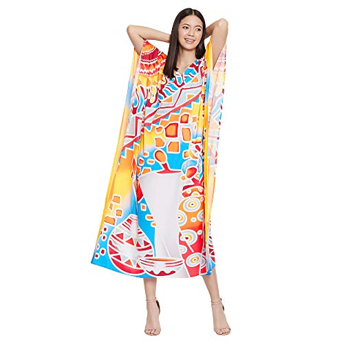 Image of Oussum Women Polyester Casual Long Plus Size Beach Caftan Cover Up Maxi Dress 1X-3X Summer Kaftan Dresses for Women