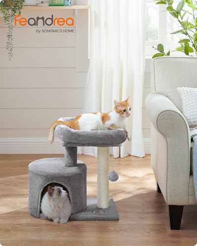 Feandrea Cat Tree, Small Cat Tower with Sisal Scratching Post, Plush Condo with Padded Perch, for Small Spaces, Kittens, Light Gray UPCT50W - Image 2