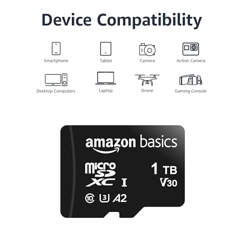 Image of Amazon Basics microSDXC Memory Card with Full Size Adapter, A2, U3, Read Speed up to 100 MB /s, 1 Tb, Black