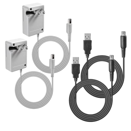 3DS Charger Power Adapter & USB Charger Cable Kit - OEM Original Replacement Power Supply Home Travel Portable Charging Accessories for 3DS, New 3DS XL, 2DS, New 2DS XL, DSi (2 Pack)