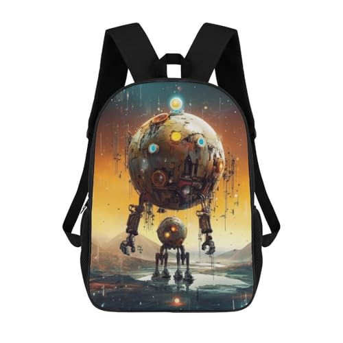 Cartable imprimé 3D Robotic Sphere sac à dos scolaire 17 pouces pour fille et garçon
