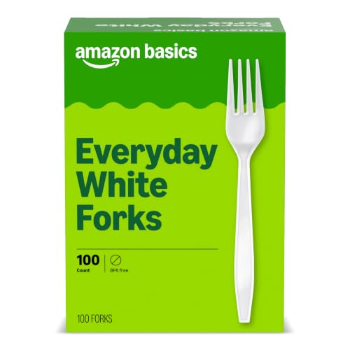 Amazon Basics Disposable Everyday White Forks 100 Count