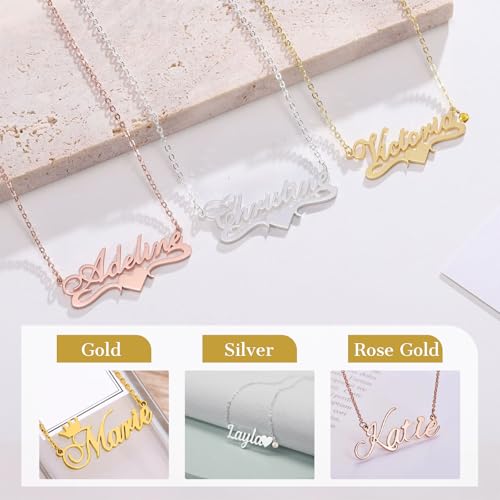 Custom Name Necklace Personalized - 18K Gold Plated Customized Name Plate Necklaces Personalized Gifts for Mom Women Girlfriend2