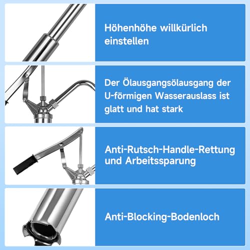Caossuixin Fasspumpe mit Hebelwirkung, 28L/min, Ölpumpe, Ölabsaugpumpe für 10.5 bis 52.8 Gallonen Fässer, Teleskop Ölfaßpumpe, Zum Pumpen von Diesel Schmieröl Motoröl Getriebeöl