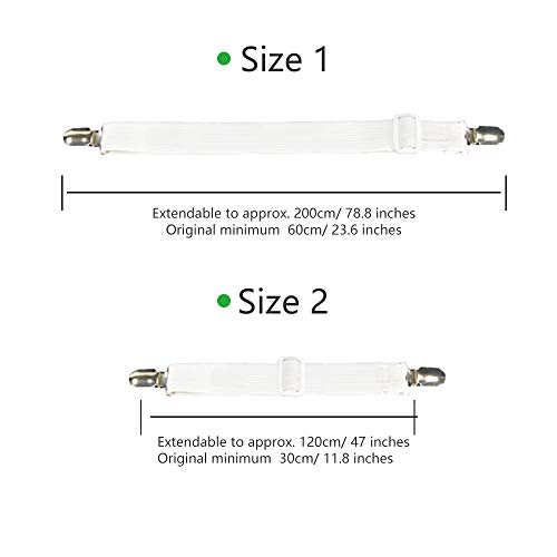 Beedsooth 4 Stück Verstellbare Elastische Bettlakenspanner, Lakenspanner mit Metallklammern für Bettlaken, Bügelbrett, Matratze oder Sofa - (30-120cm), Weiß - Image 3