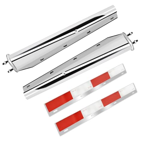 Image of Stainless Steel Straight Spring Loaded Mud Flap Hanger Set 2-1 /2 inch Bolt Spacing 30 inch Length with Aluminum Reflective Tapes Fit for Semi Trucks, 2.5 inch Bolt, 2 pcs
