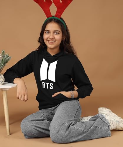 Image of KYDA KIDS Girls Cotton Hooded Sweatshirt | Regular Fit Full Sleeves Winter Wear Hoodies