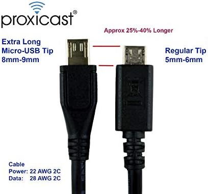 Proxicast Premium 8mm Extra Long Tip USB 2.0 Micro-USB Male - to - USB A Male Cable - 6 ft Length - Heavy 22 AWG Gauge - Fast Charge + Data for Thick Cases & Deep Connectors (PRX-RFU212)
