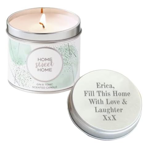 Personalised Scented Tin Candle - Home Sweet Home House Warming New Home Gift Gifts for The Home Gin & Tonic Scented Candle Cover
