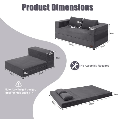 Sofá de dos plazas gris con almohadas ergonómicas para un descanso seguro e infantil 3