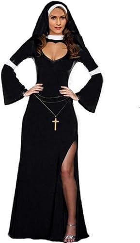 JJ-GOGO Disfraz de monja sexy - Disfraz de monja traviesa de Halloween para mujer