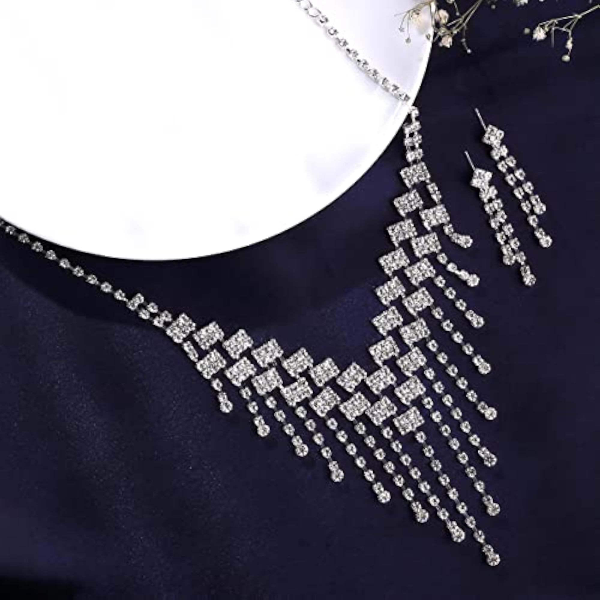 Women's Toned Drop Chain Necklace Set with Earrings, Gift