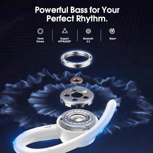 Image of Wireless Earbuds Bluetooth 5.3 Headphones Sports, 48H Earphone with ENC Mic, Stereo Deep Bass Bluetooth Earbud with Secure Earhooks, LED Display, IPX7 Waterproof Over Ear Bud for Running /Workout White