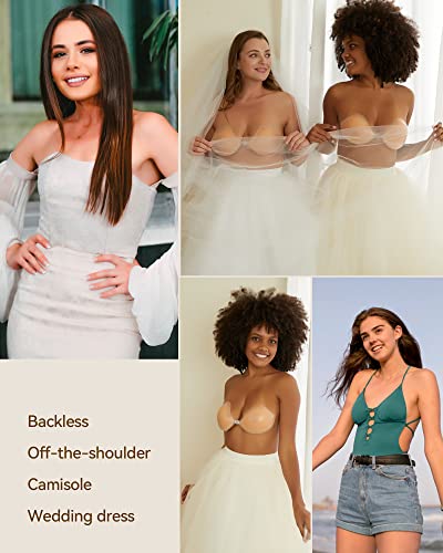 Niidor Adhesive Bra, Strapless Sticky Bra For Backless Dress, Invisible Push Up Silicone Bra Cups With Nipple Covers Nude A #TOP4