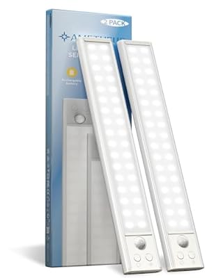 AMETHEUS 10inch Under Cabinet Lights, Motion Sensor Light Indoor, Wireless Closet Lights, 1800mAh Rechargeable Battery, Magnetic, 5 Levels Dimmable, Under Counter Lights for Kitchen, Bathroom (2 Pack)