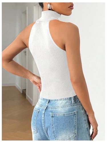 Image of MakeMeChic Sleeveless Turtle Neck Tops Crop Mock Neck Tops for Women