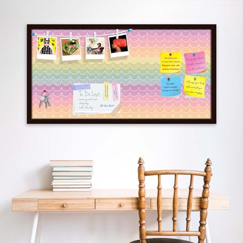 Image of ArtzFolio Wavey | Bulletin Board Notice Pin Board | Vision Soft Board Combo with Thumb Push Pins & Sticky Notes | Dark Brown Frame | 30 x 15 inch (76 x 38 cms)