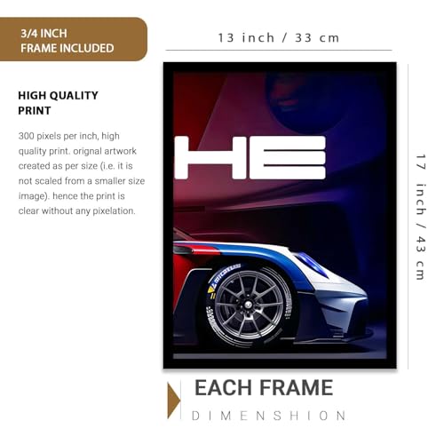 Image of HOMESY Sports Car Framed Posters Gift Items for Boys Room | Wall Decoration for Bedroom Living Room Office Gaming Room Decor | Sports Cars Poster with Frame for Wall Decor Set Of 3 Size (13x17 inch, BLACK)