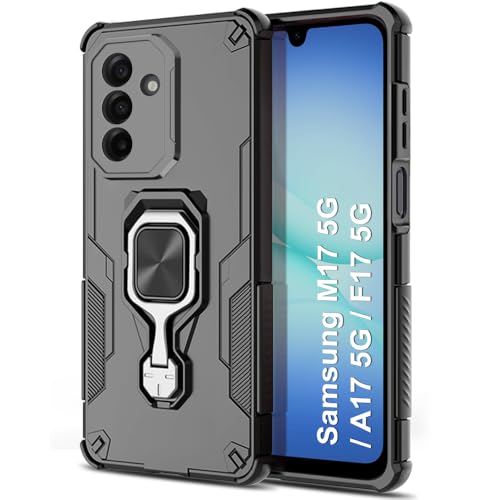 Image of TheGiftKart Tough Armor Bumper Back Case Cover for Samsung Galaxy M17 5G / A17 5G / F17 5G | Ring Holder & Kickstand in-Built | 360 Degree Protection Back Case Cover (PC & TPU, Black)