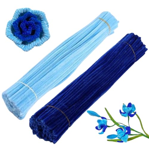 3A Featuretail 200Pc Set Dual Color Combo Pipe Cleaners Craft, Pipe Cleaners Chenille Stem Fuzzy Sticks Craft Supplies for flowers making, Home DIY (Light Blue & Dark Blue Color)