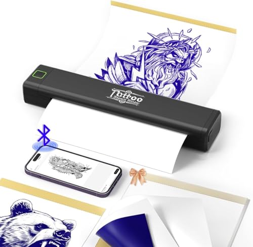 BORN4SHIP Termocopiadora Tattoo, P84 Impresora Termica Tattoo, Dispositivo Tattoo Transferencia Estarcido Portátil para Principiantes con Papel, Compatible con Android & iOS