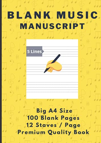 Blank Music Manuscript Book A4 Size: 12 Staves per Page with 100 High Quality Premium Pages with Space for Song Title Name, Date & Notes | Used for ... Songwriting Journal (Notebook for Musicians) image 2