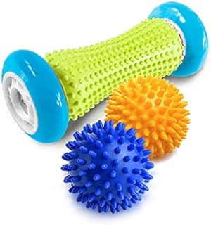 Pasnity Foot Massage Roller Spiky Ball Foot Pain Relief Massager Relieve Plantar Fasciitis and Heel Foot Arch Pain and Relax Shoulder Foot Back Leg Hand, Included 1 Roller & 2 Spiky Balls (Light Blue)