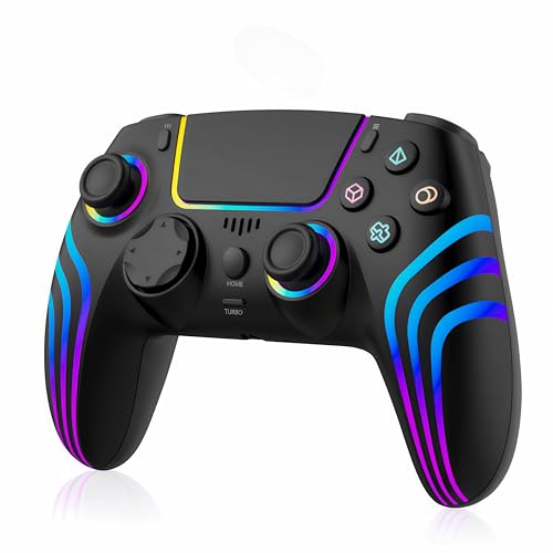 JUNHUAN Wireless Controller for PS4/PS3/Pro/Slim with Hall trigger/Non-Slip Grip/TURBO/Cool RGB/Motion Sensor/Dual Vibration, Compatible with PS4/PS3 Console, wired with PC
