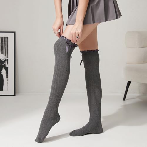 Image of Women's Girls Thigh High Stockings Over the Knee Socks with Satin Bows