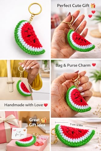 Image of Handmade Crochet Rose Flower Keychain for Women & Girls, Cute Red Flower Key Ring, Soft Yarn Knitted Charm, Romantic Gift, Bag Accessory, Car Key Holder, Aesthetic Handmade Gift