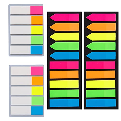 UCUNJIA Pack of 600 Note Bookmarks, 4 Sets of Page Marker Index Labels, Fluorescent Plain Text Stickers