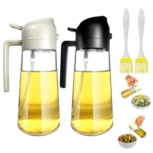 Glass Oil Spray Bottle, 2Pcs 2-in-1 Oil Sprayer for Cooking Air F...